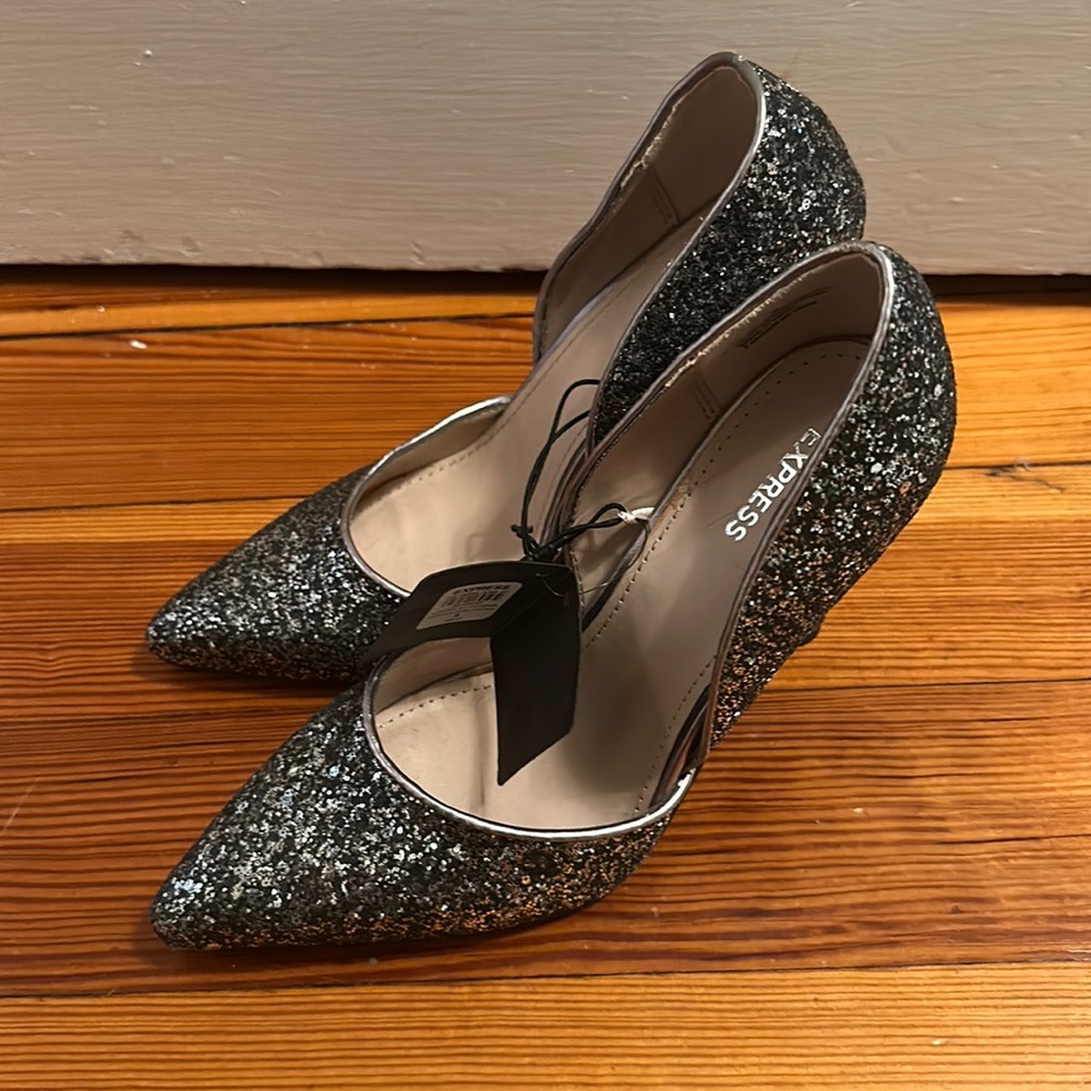 Express silver glitter shoes